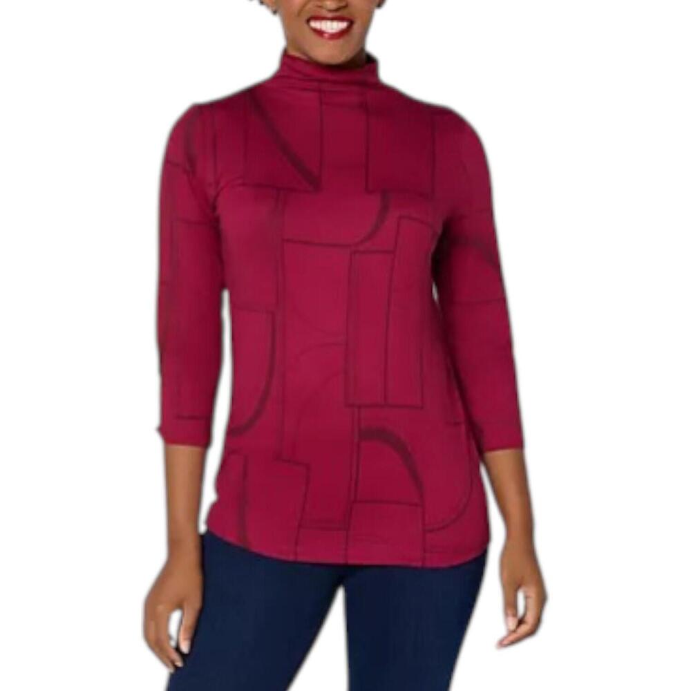 Attitudes by Renee Women's Yummy Jersey Mock Neck 3/4Slv Top Raspberry - Regular